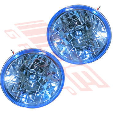SL-3314B - HEADLAMP SET - 2PCS - SEMI SEALED - BLUE - TO SUIT - H4 P43T 7INCH 12V 5W 3PIN - ROUND