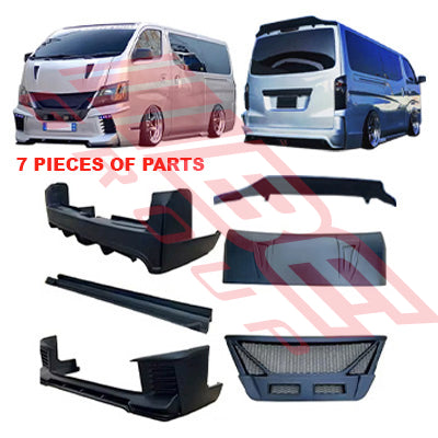 1683100-01PG - 7PC BODY KIT, FR & RR BUMPER, SIDE SKIRTS, BONNET, GRILLE, TAILGATE SPOILER - TO SUIT - NISSAN CARAVAN NV350 / E26 2013-