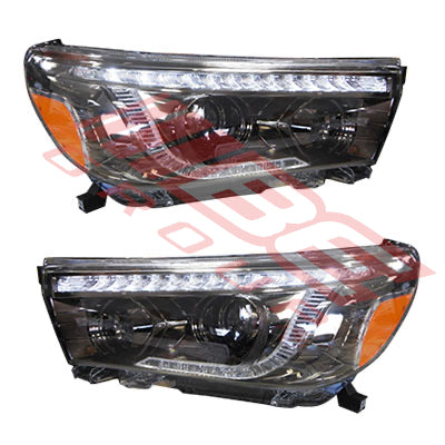 8128294-52PG - HEADLAMP SET - L&R BLACK - W/LED PARK AND SIGNAL LAMP TO SUIT - TOYOTA HILUX 2015-