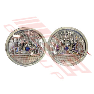 SL-3375 - HEADLAMP SET - 2PCS - CRYSTAL/CLEAR/BLUE CAP - TO SUIT - H4 P43 3PIN 7INCH ROUND