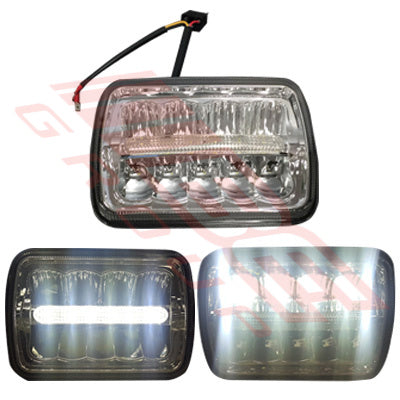 SL-LED-07 - HEADLAMP - 1 PIECE - 7" RECTANGULAR - WITH DRL - 3 FUNCTIONAL - TO SUIT - UNIVERSAL - 45W 9-60V DC - 199X142X84MM
